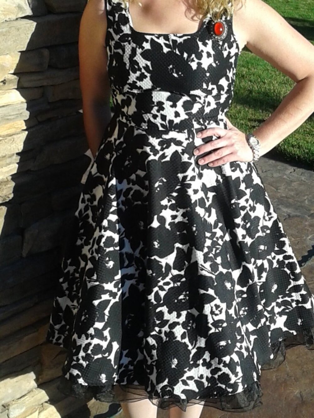 Black and White floral fit and flare dress